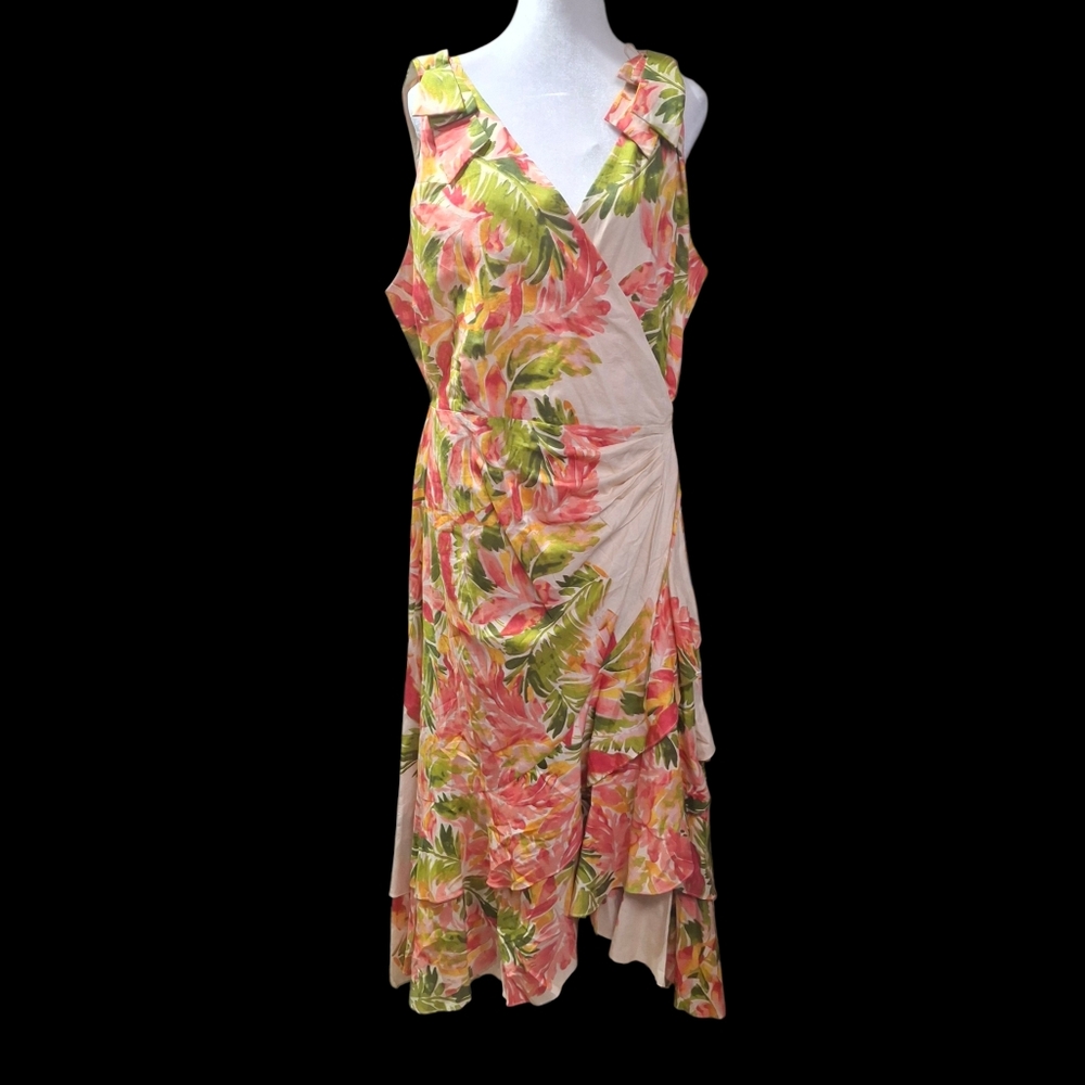 Gibson Latimer Wrap Midi Floral Dress Ruffled Tiered High Low Hem Women Size XXL - Picture 3 of 16